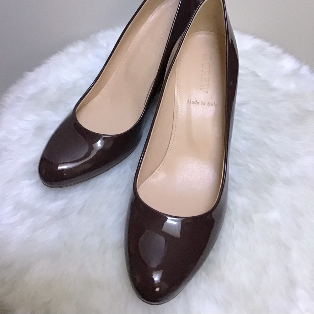 J. Crew Martina patent aubergine wedges, 7.5, BNIB